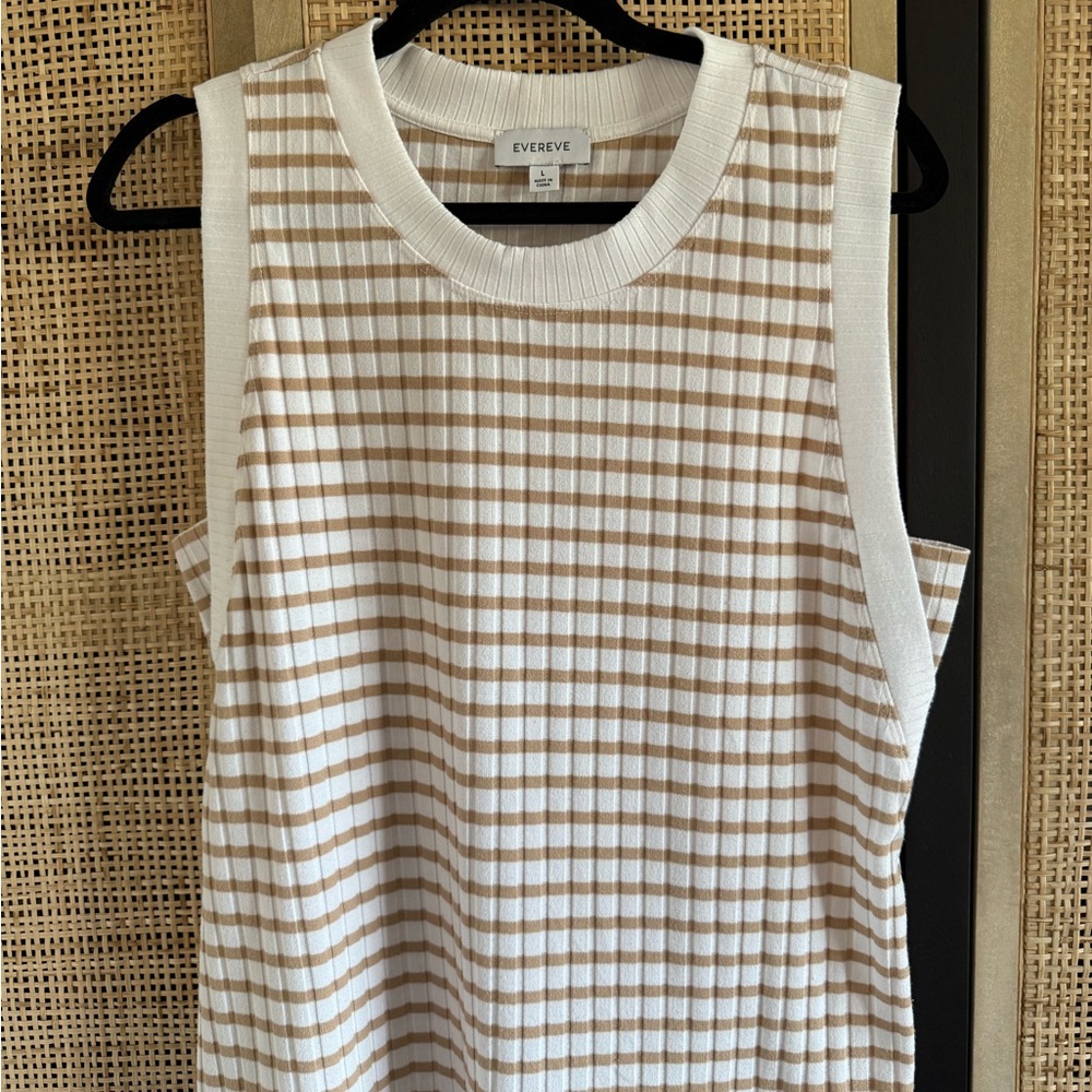Evereve Cream and Tan Striped Ribbed Tank Top